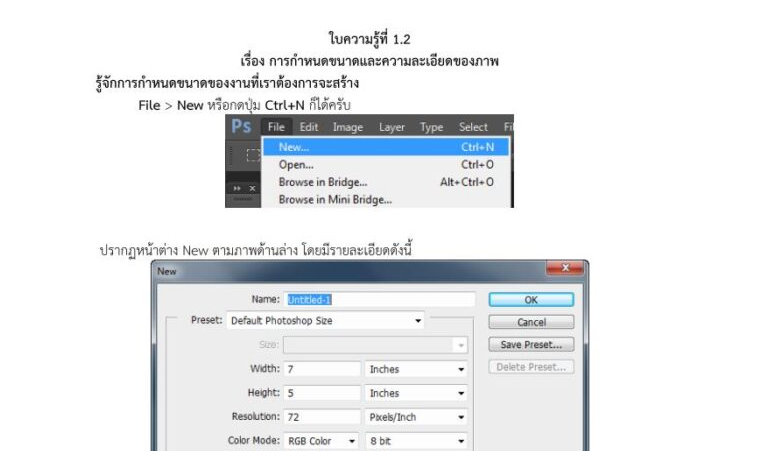 ใบความรู้ที่ 1.2 เรื่อง การกำหนดขนาดและความละเอียดของภาพ