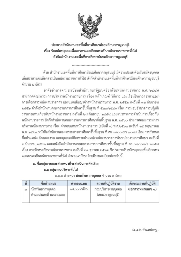 ประกาศ สพม.กาญจนบุรี เปิดรับสมัครพนักงานราชการทั่วไป รวม 4 อัตรา ตำแหน่ง ครูผู้สอน และนักทรัพยากรบุคคล ระหว่างวันที่ 8 - 14 ก.พ. 2567